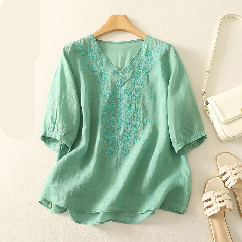 Eloria V-Neck Cotton Blouse