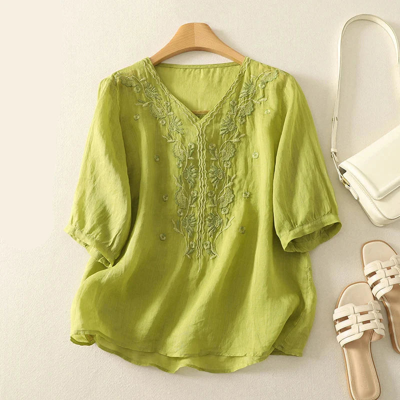 Eloria V-Neck Cotton Blouse