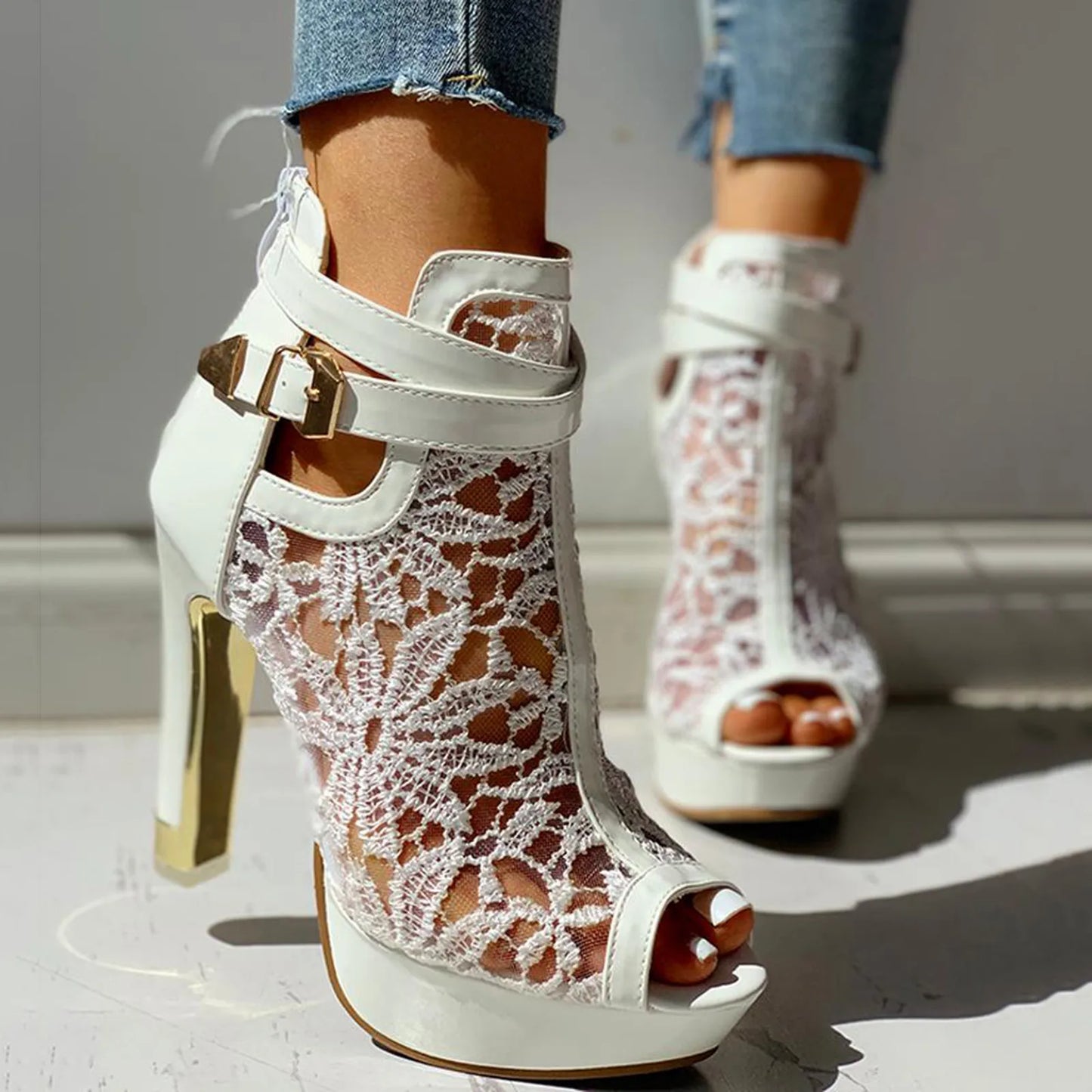 Elviera Lace Mesh Heels