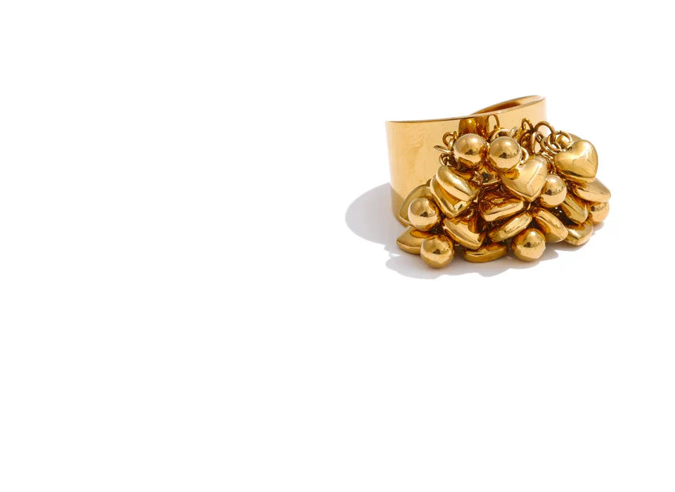 Valmara Heart Charm Adjustable Gold Ring