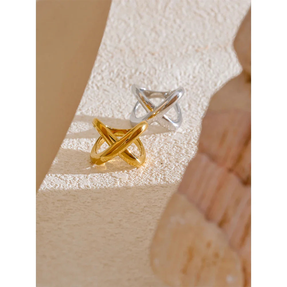 Elvia Cross Statement Gold Plated Band Ring