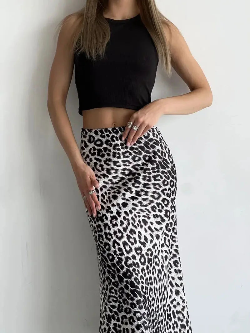 Harper Satin Leopard Midi Skirt