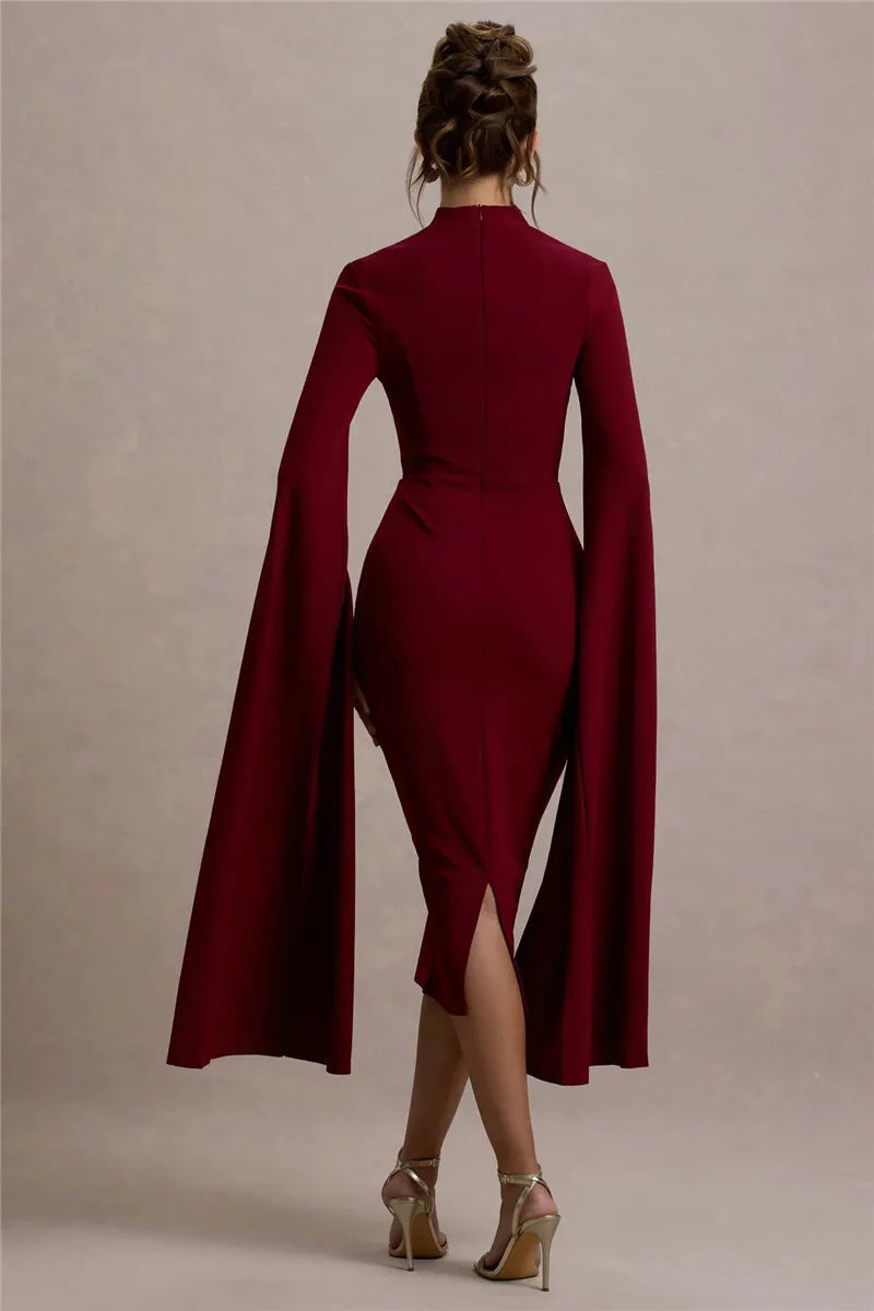 Calista Cape Strapless Sleeve Midi Dress