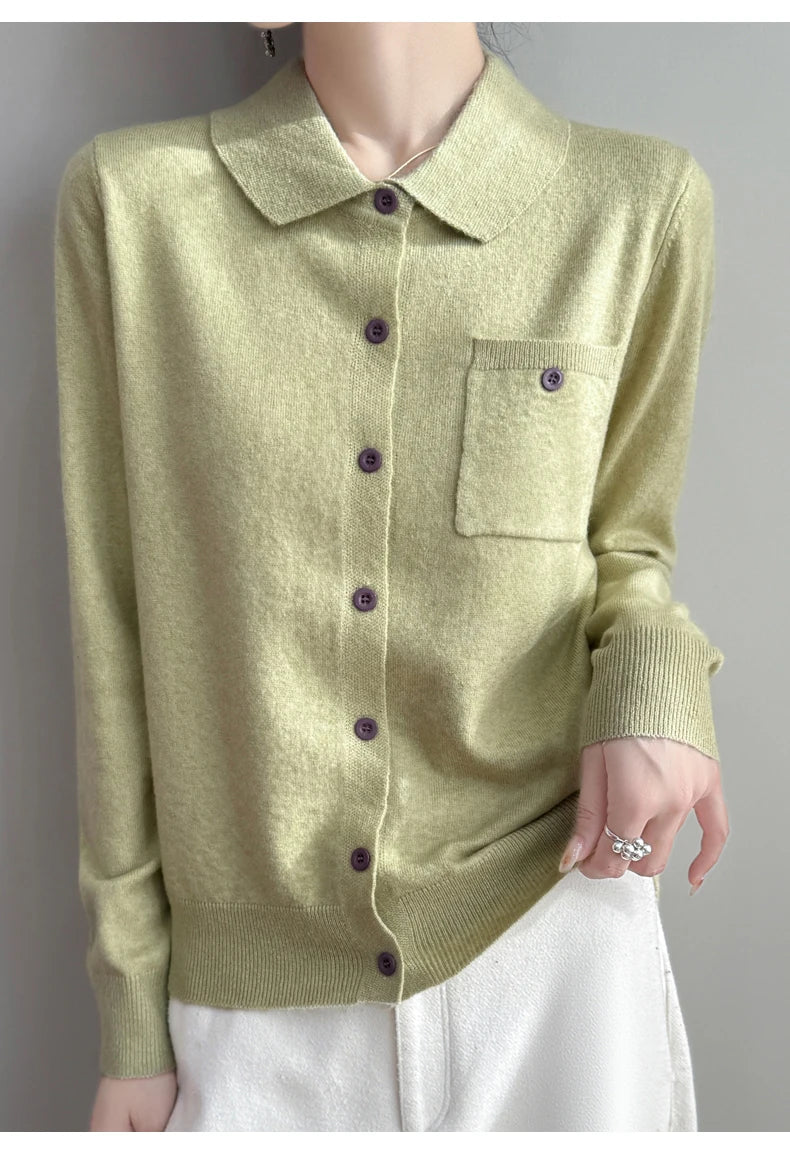 Elara Merino Wool Polo Cardigan