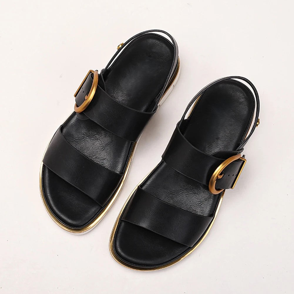 Valine Gold-Buckle Strap Sandals
