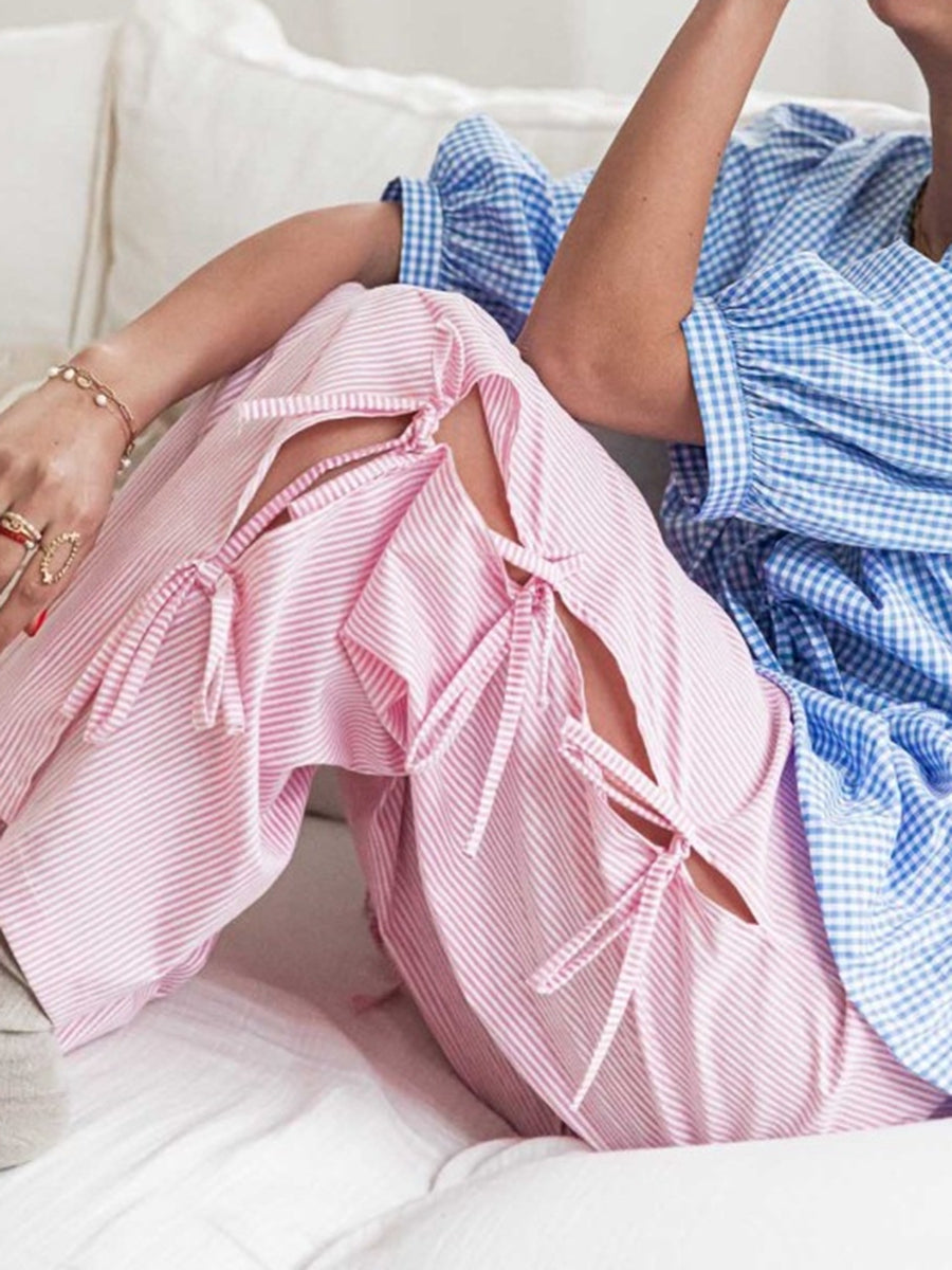 Casual Checkered Cotton Trousers