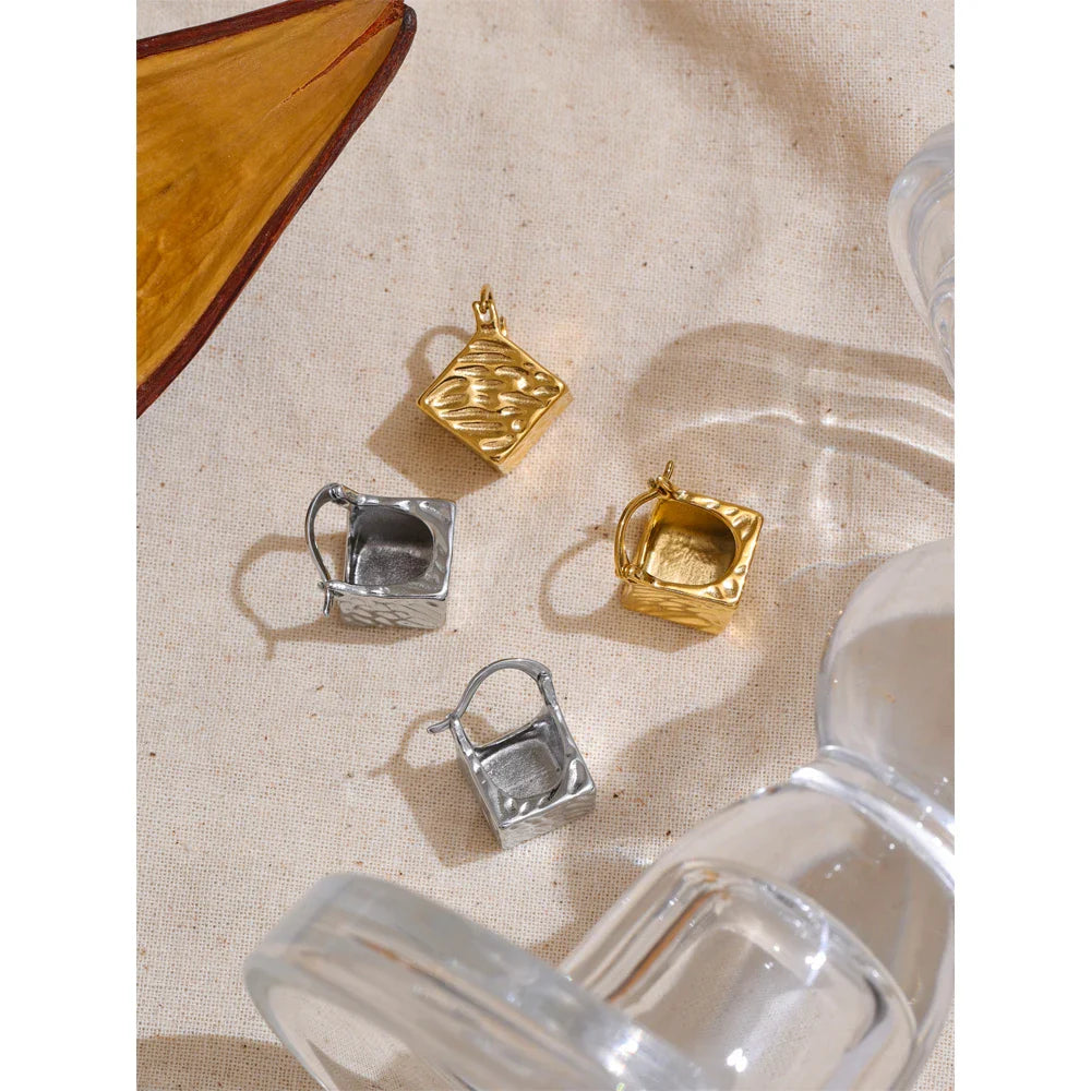 Valonne Gold Cube Hoop Earrings