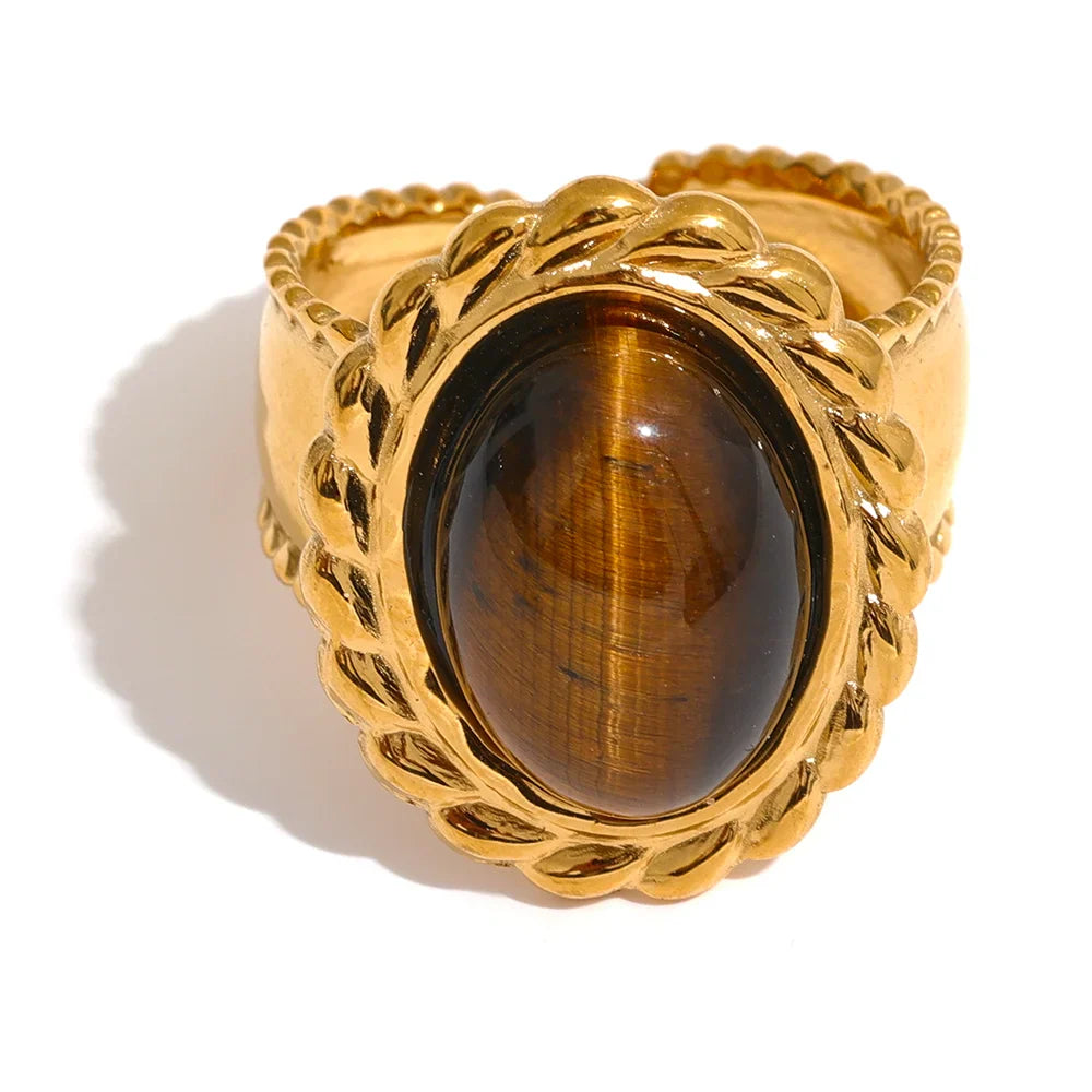 Aurexo Bold Tiger Eye Gold Plated Ring