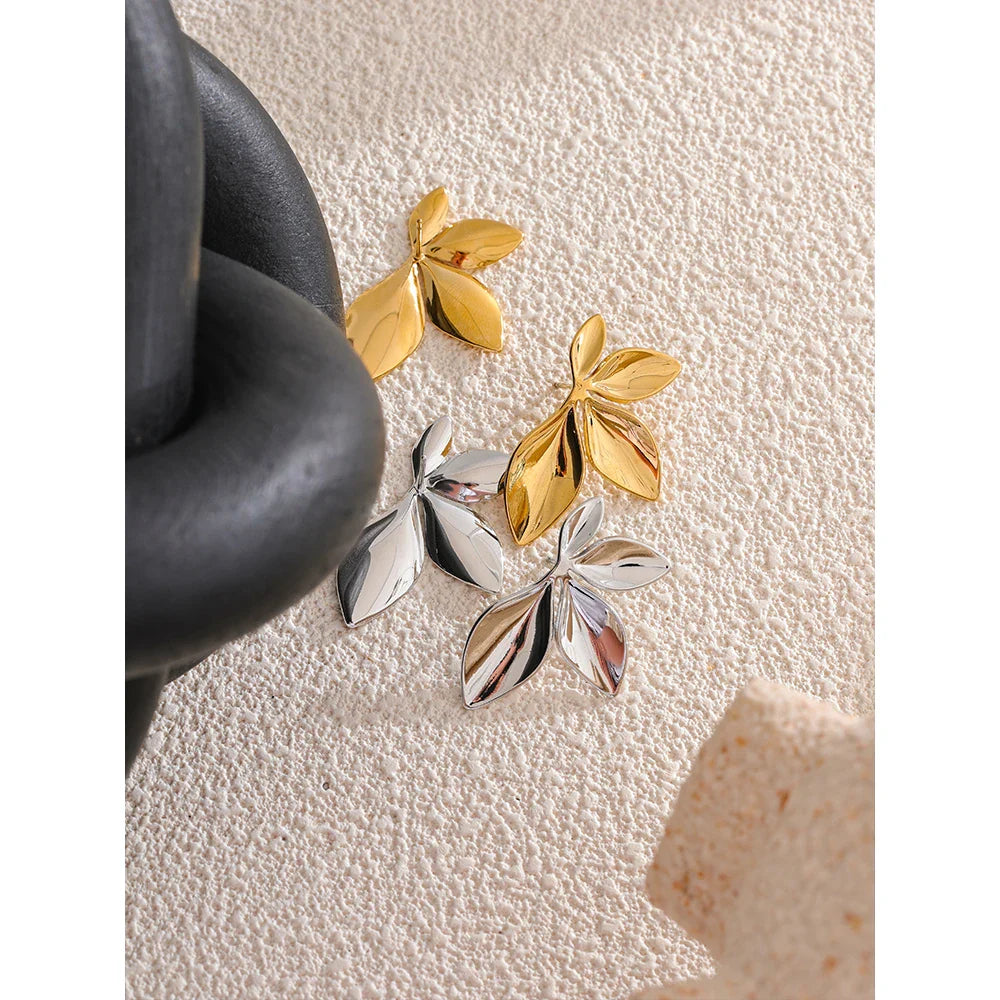 Marais Golden Leaf Stud Earrings High Shine