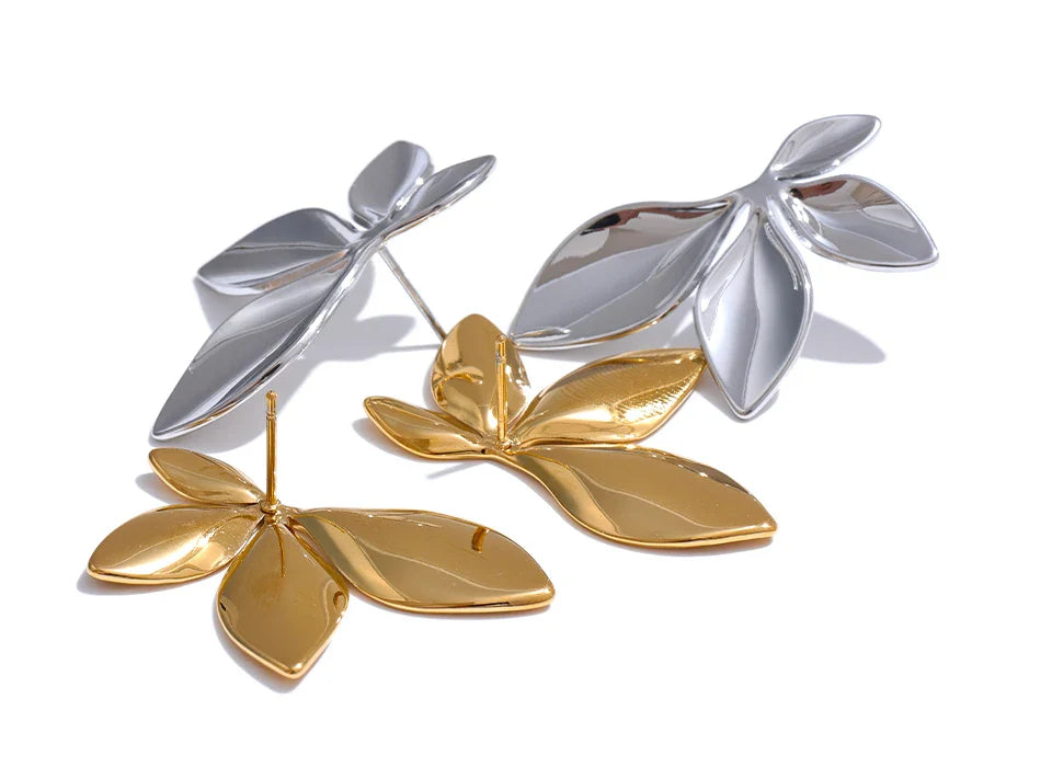 Marais Golden Leaf Stud Earrings High Shine