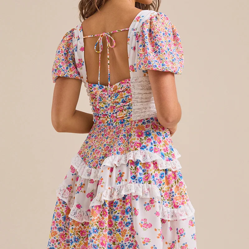 Cassidy Ruffle Patchwork Mini Dress
