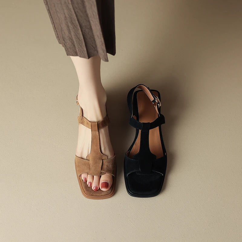 Mirea Suede T-Strap Sandals