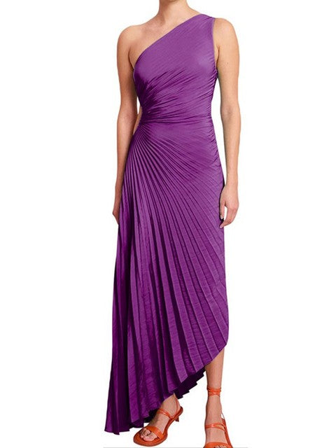 Masha - Asymmetrical Pleated Maxi Evening Dress