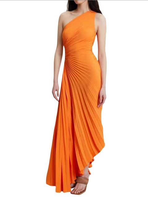 Masha - Asymmetrical Pleated Maxi Evening Dress