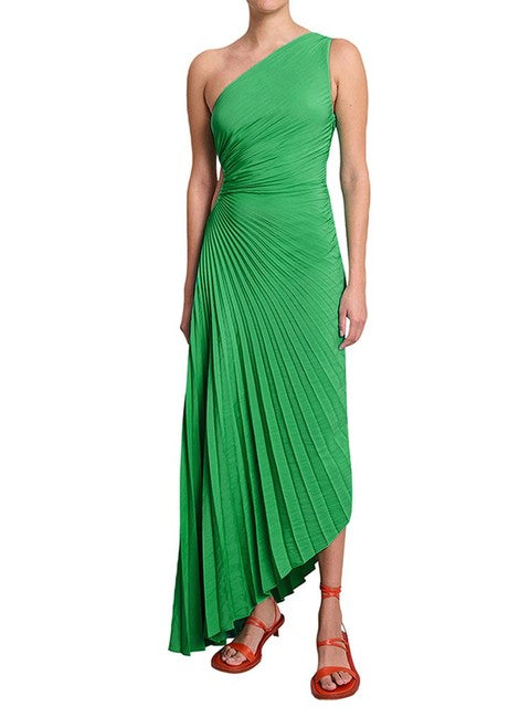 Masha - Asymmetrical Pleated Maxi Evening Dress