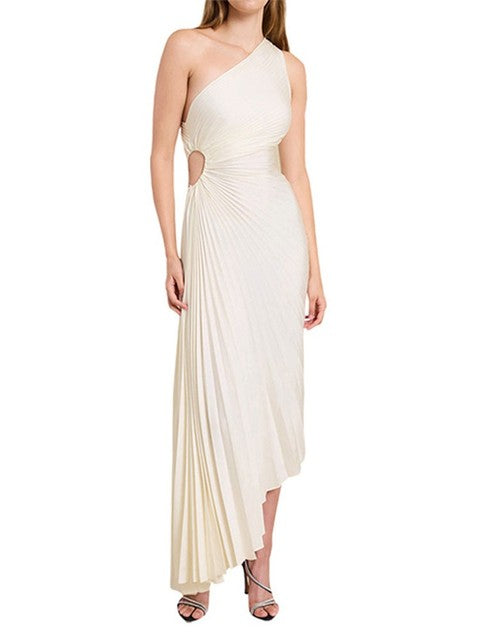 Masha - Asymmetrical Pleated Maxi Evening Dress