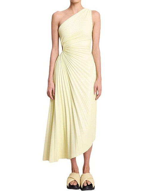 Masha - Asymmetrical Pleated Maxi Evening Dress