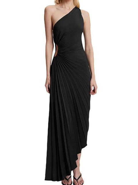 Masha - Asymmetrical Pleated Maxi Evening Dress