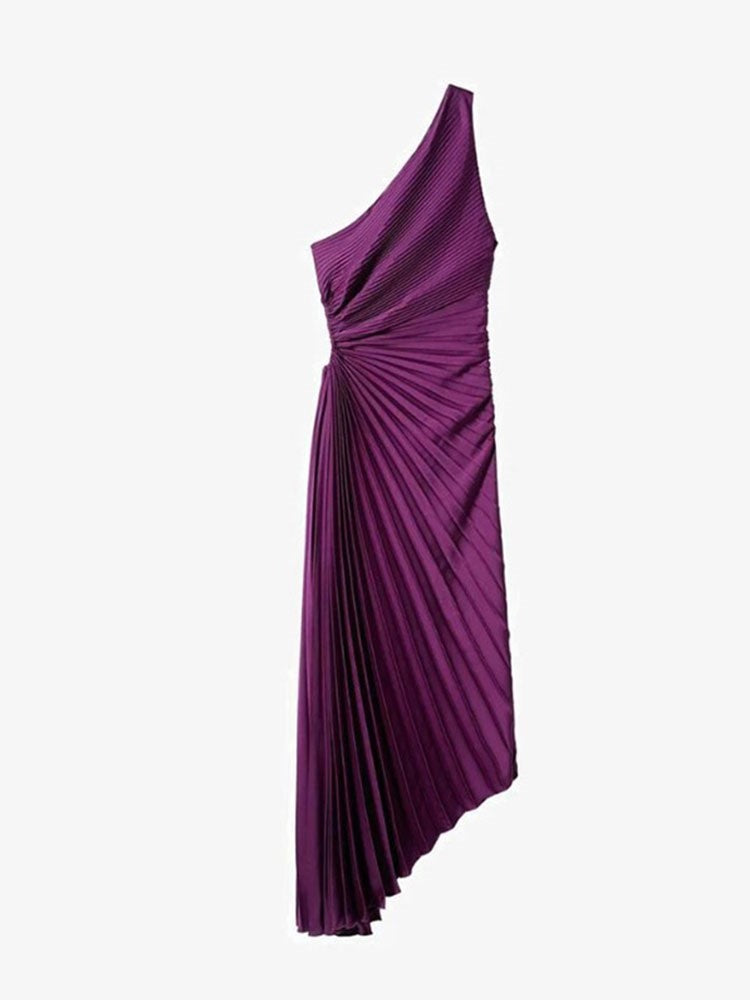 Masha - Asymmetrical Pleated Maxi Evening Dress