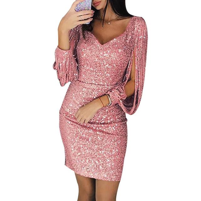 Kylie evening dress | Elegant party dress with sequins and V-neckline for women