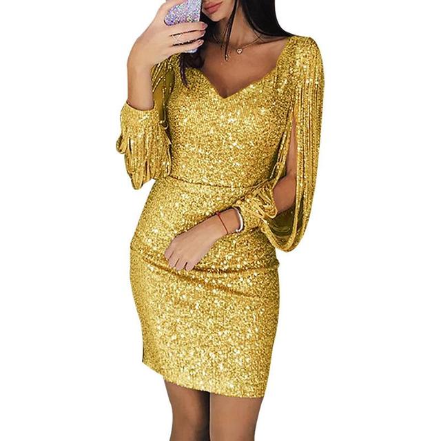 Kylie evening dress | Elegant party dress with sequins and V-neckline for women