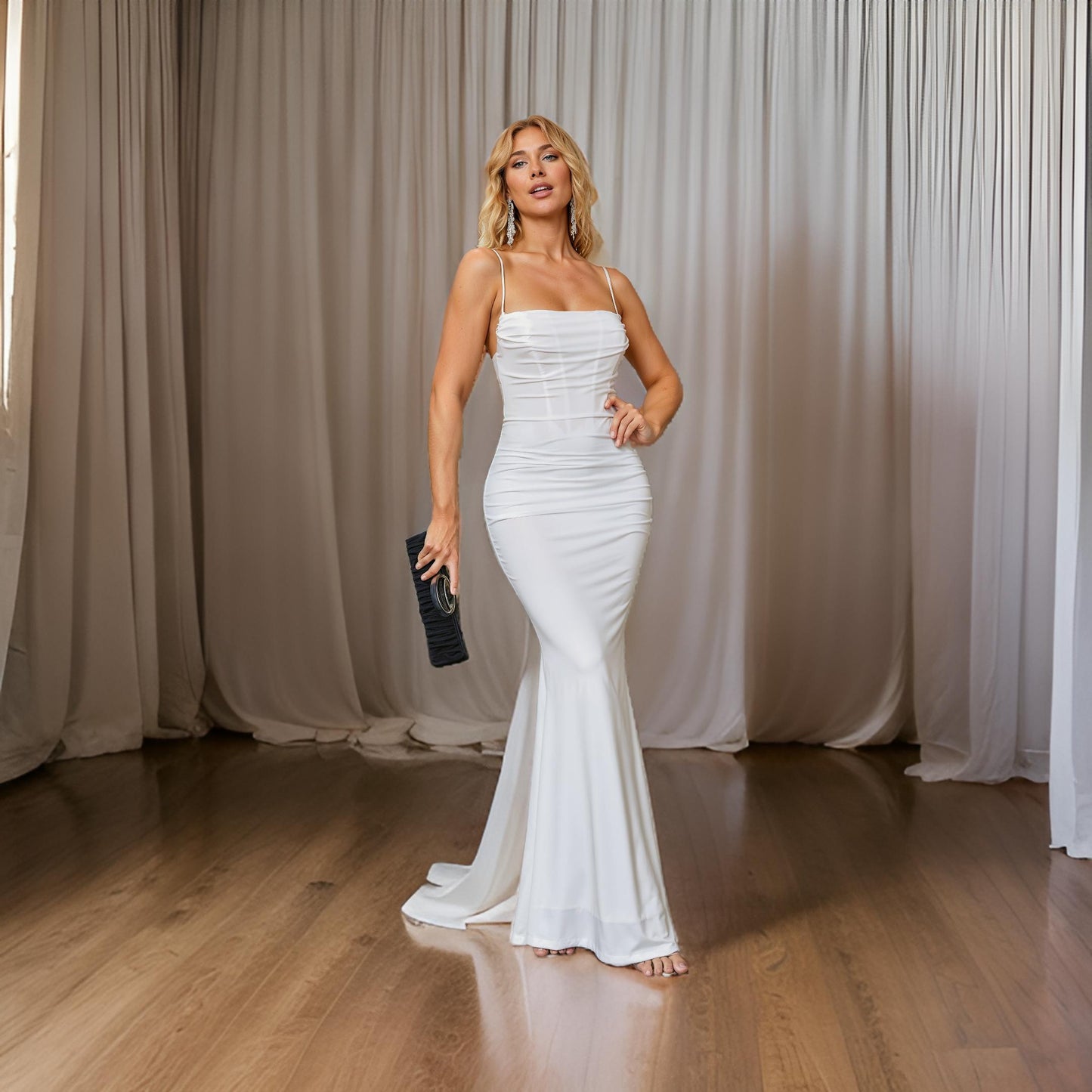 Irena - Elegant Draped Bodycon Style Evening Dress