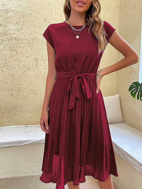 Pearls - Pleated midi dress without sleeves