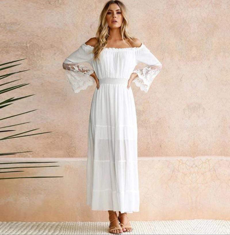 Elle - Nuostabi moteriška nėriniuota maxi suknelė