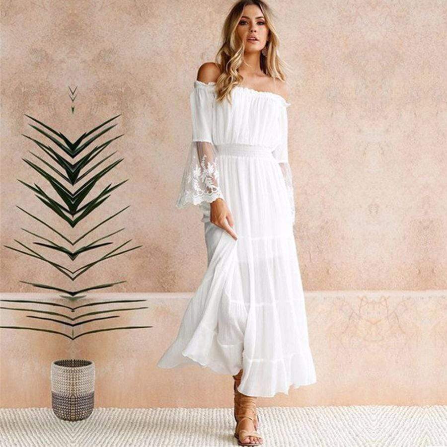 Elle - Nuostabi moteriška nėriniuota maxi suknelė