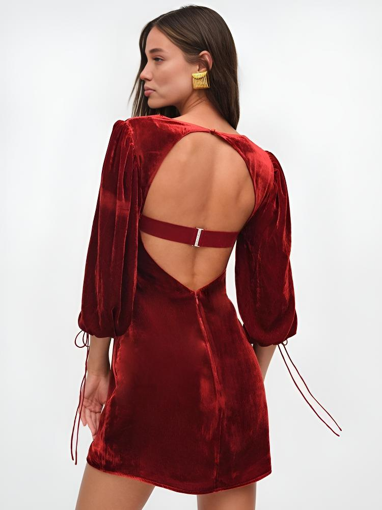 Pisa Festa Puff Sleeve Velvet Dress