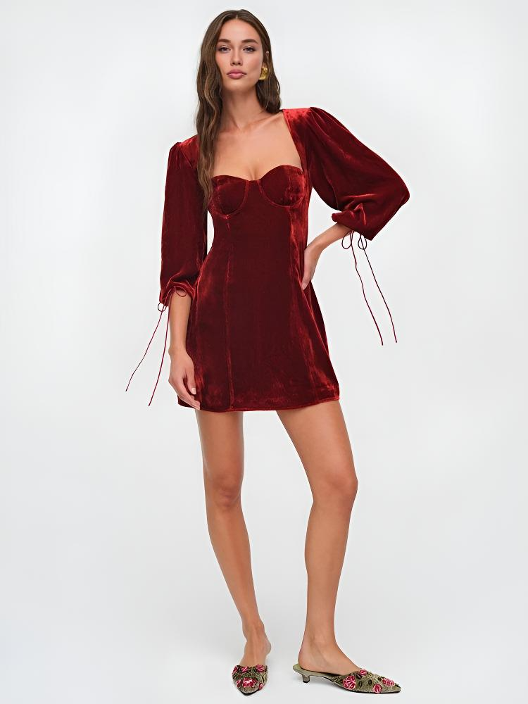 Pisa Festa Puff Sleeve Velvet Dress