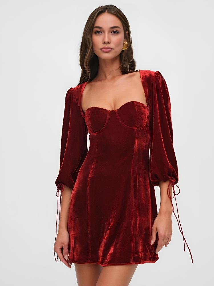 Pisa Festa Puff Sleeve Velvet Dress