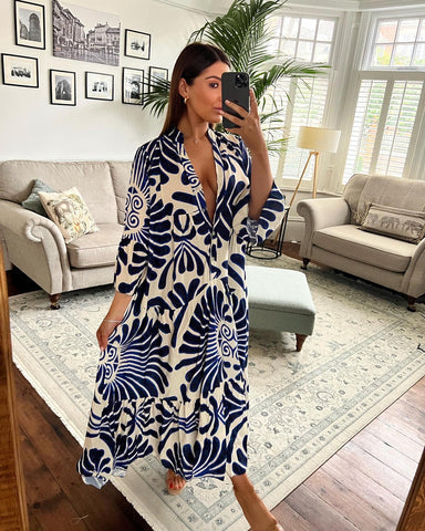 Erika - Bohemian dress with V-neckline and floral pattern