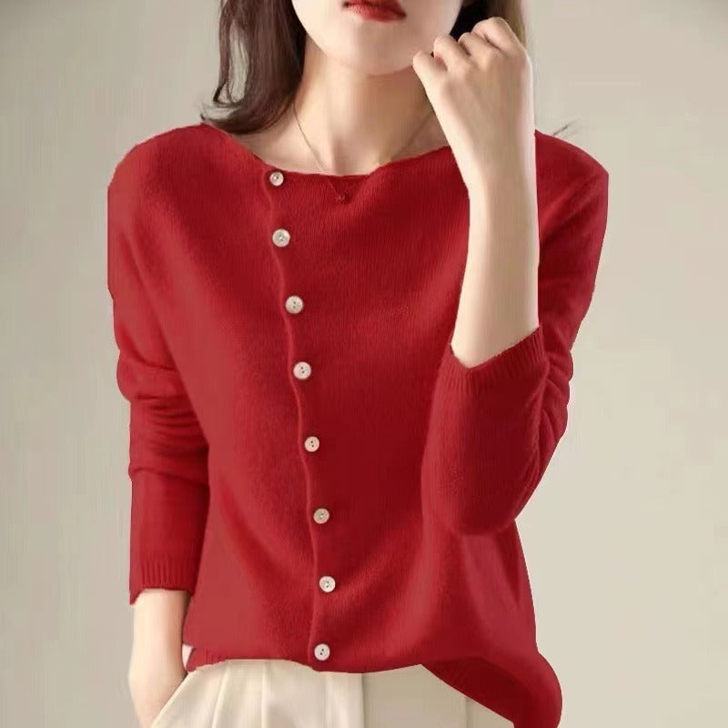 Amélise Asymmetric Button Sweater