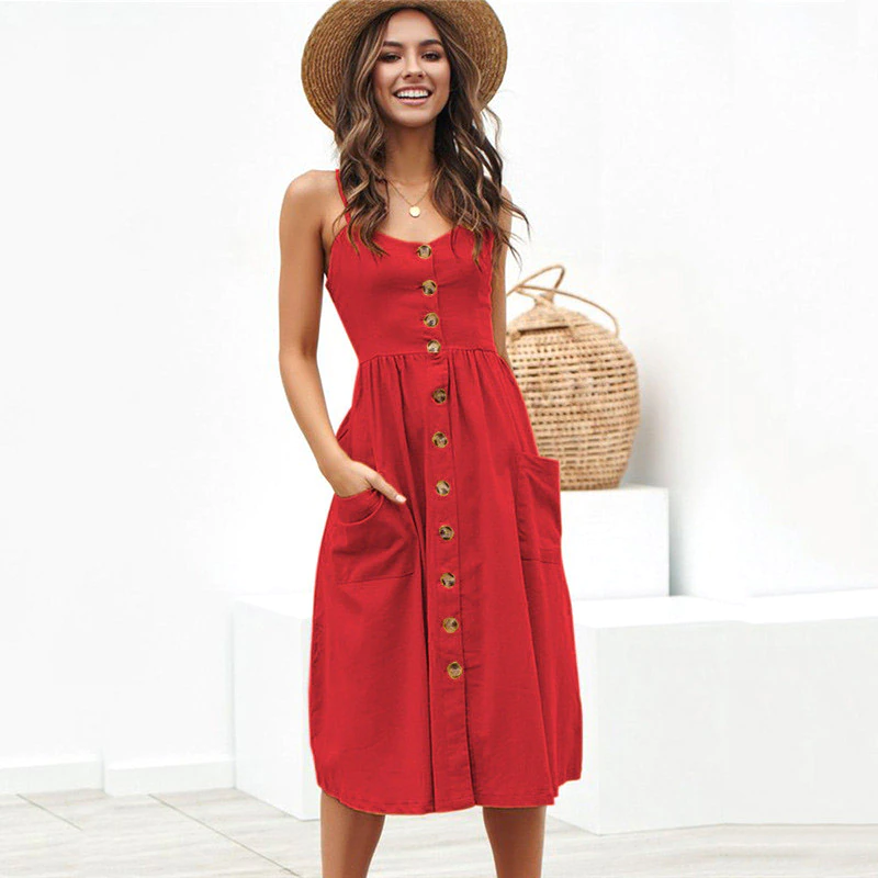 Davina | Summer midi dress with buttons and pockets