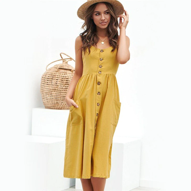Davina | Summer midi dress with buttons and pockets