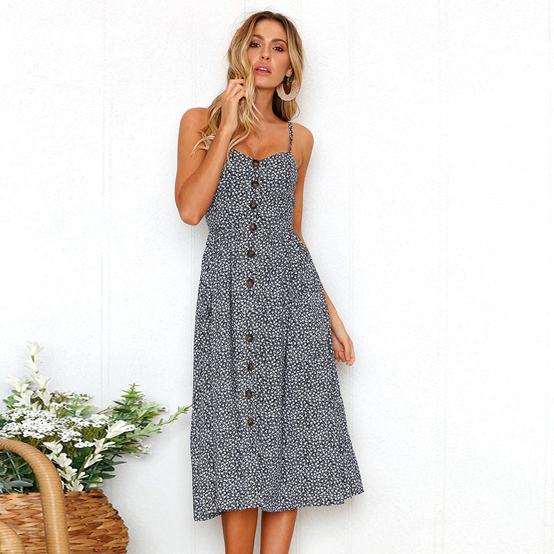 Davina | Summer midi dress with buttons and pockets