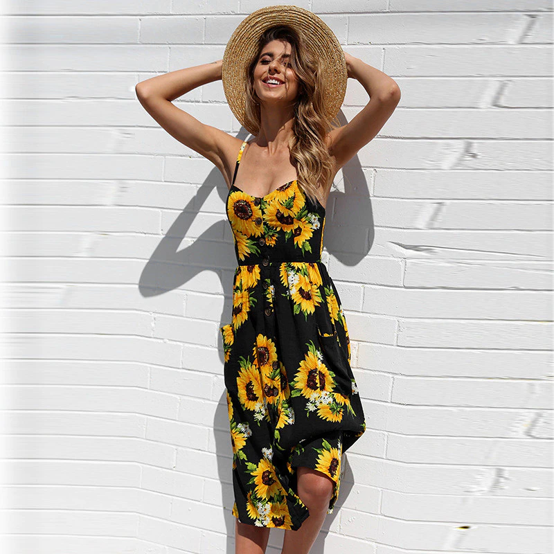 Davina | Summer midi dress with buttons and pockets
