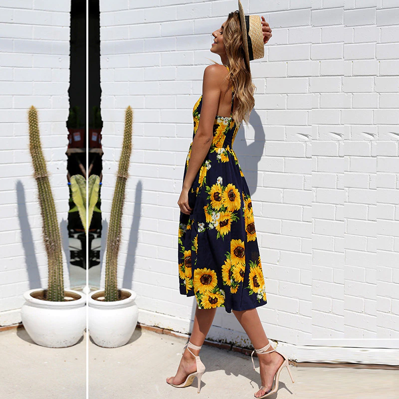 Davina | Summer midi dress with buttons and pockets