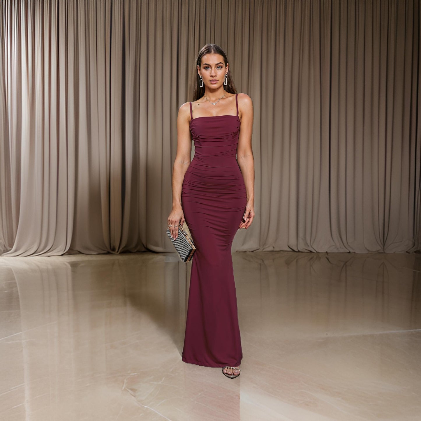 Irena - Elegant Draped Bodycon Style Evening Dress