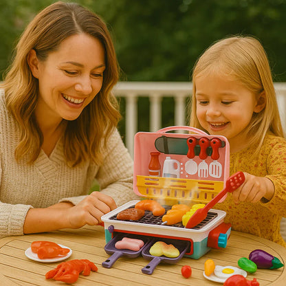 Barbecue jouet – petite cuisine pour enfants avec effet de fumée et aliments changeant de couleur