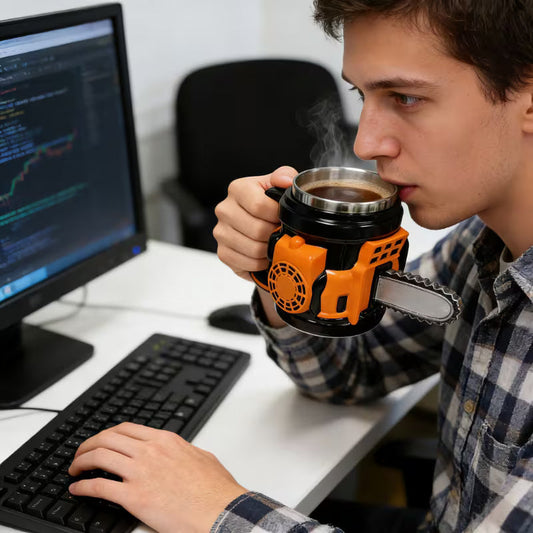 Tasse au design de tronçonneuse – un cadeau original pour un homme