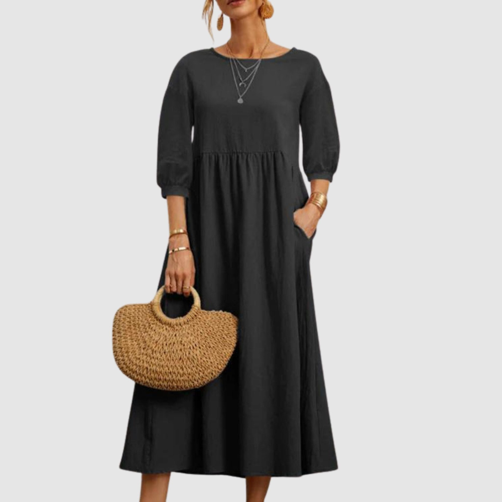 Ebony - Women's Summer Dress with Lantern Sleeves