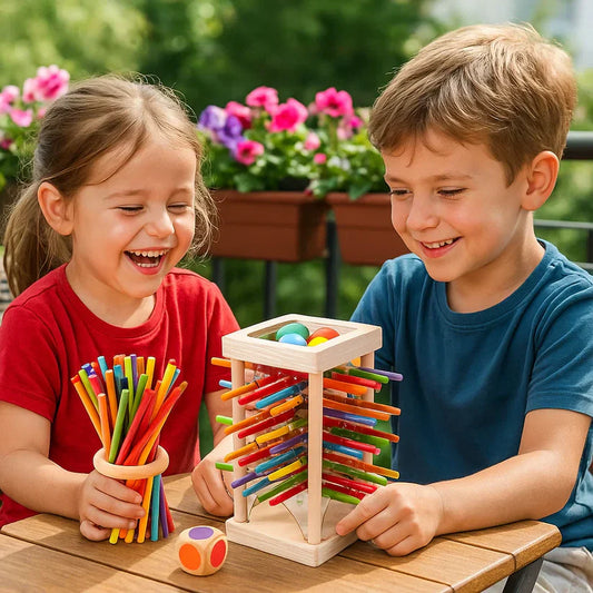 Jeu éducatif en bois avec billes et bâtonnets