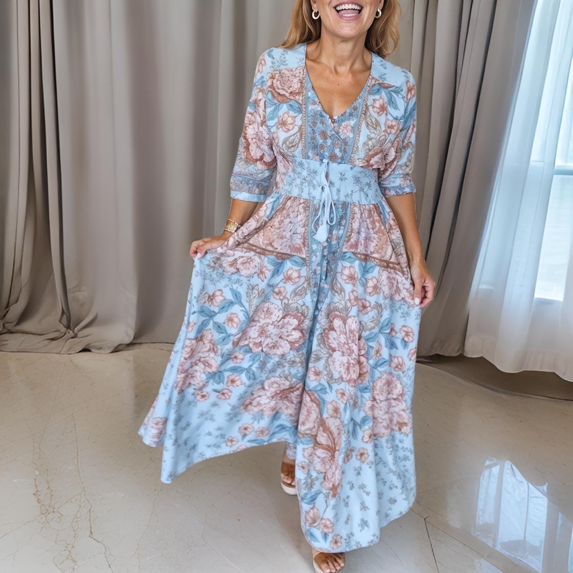 Paola – Long dress with a V-shaped neckline