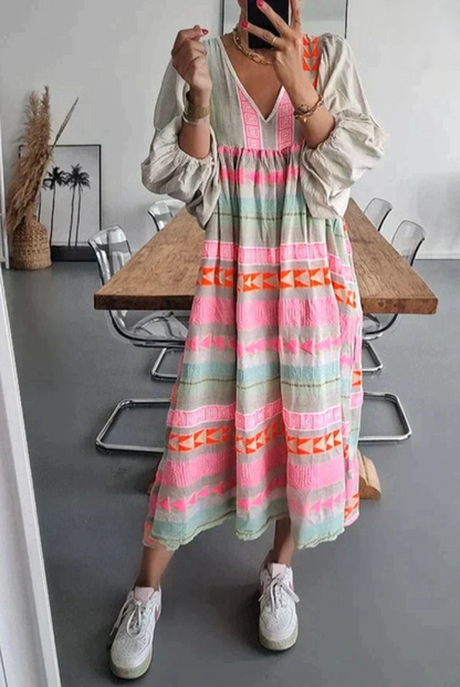 Luisa - Multicolored maxi dress with geometric pattern