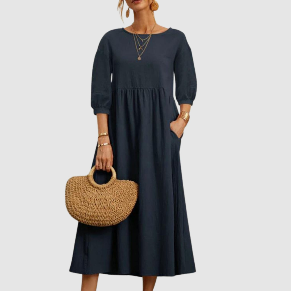 Ebony - Women's Summer Dress with Lantern Sleeves