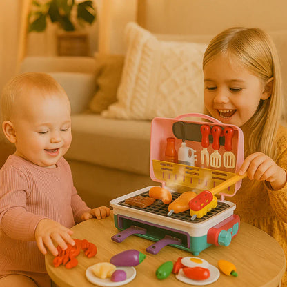 Barbecue jouet – petite cuisine pour enfants avec effet de fumée et aliments changeant de couleur