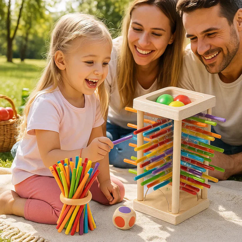 Jeu éducatif en bois avec billes et bâtonnets