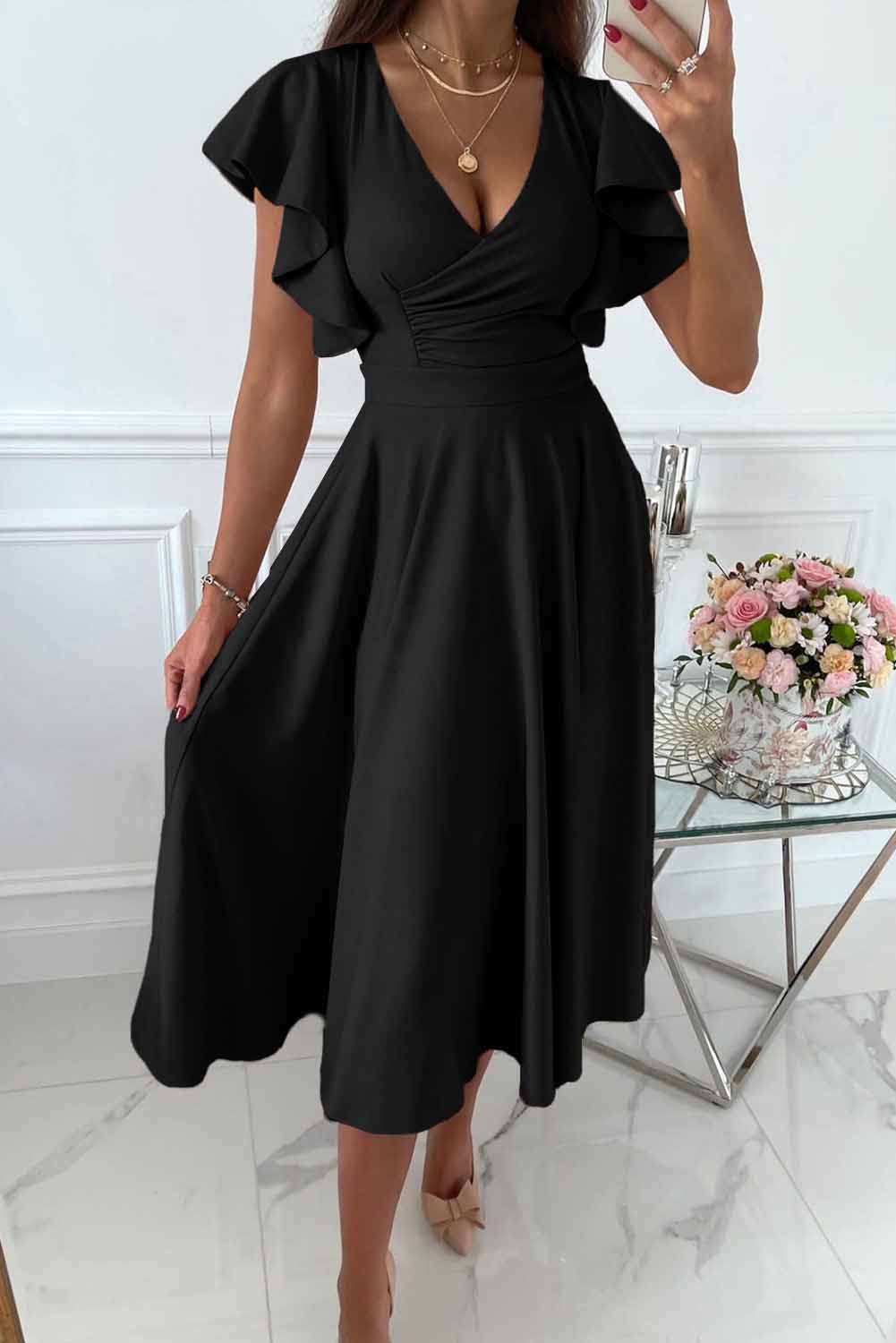 BreezyChic - Women's Casual Dress with a Sexy V-Neck, Loose Fit Dress